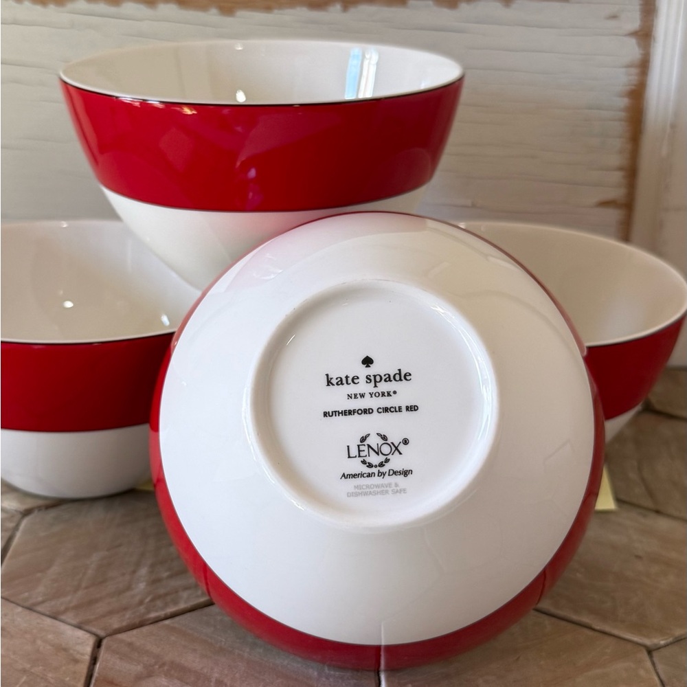 Kate Spade New York, Rutherford Circle Red by Lenox, Set of 4,Cereal/Soup Bowls - Picture 12 of 12